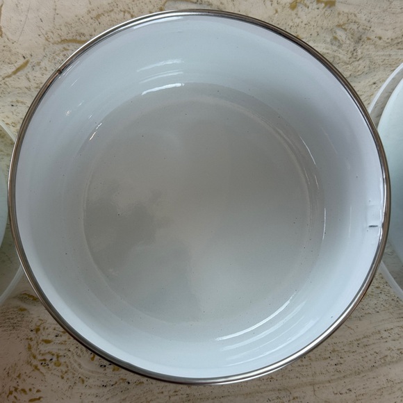 Vintage White Enamelware Nesting Bowls Set of 4 w Lids — Red/Orange/Blue Flowers - Picture 7 of 16